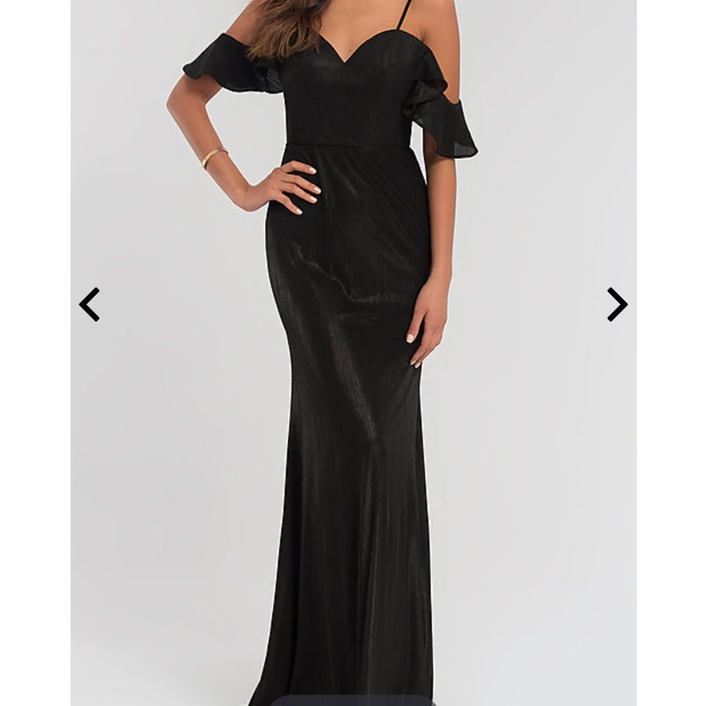 NWT Off Shoulder Metallic Black Formal Dress